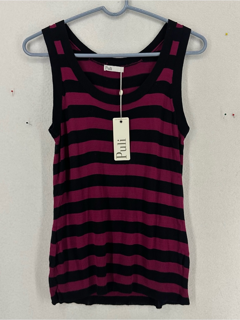 Puli Striped Knit Tank Top Women’s Small Black Pink Stretchy NWT Y2K